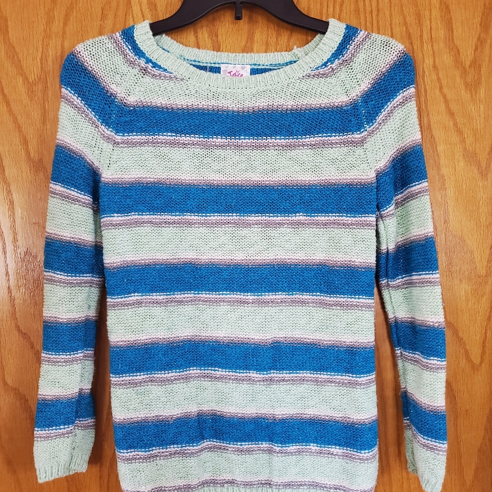 Girls size 10 blue striped knitted sweater